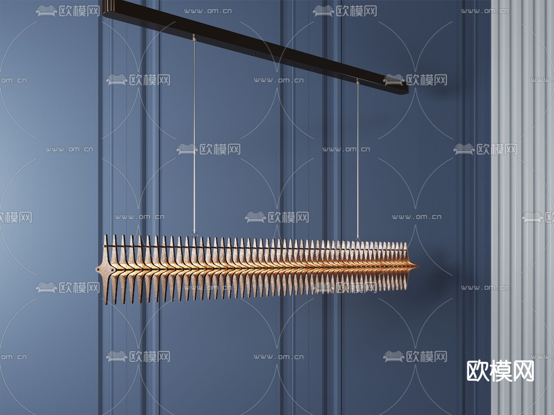 后现代星形复古长条吊灯3d模型下载（渲染图1）