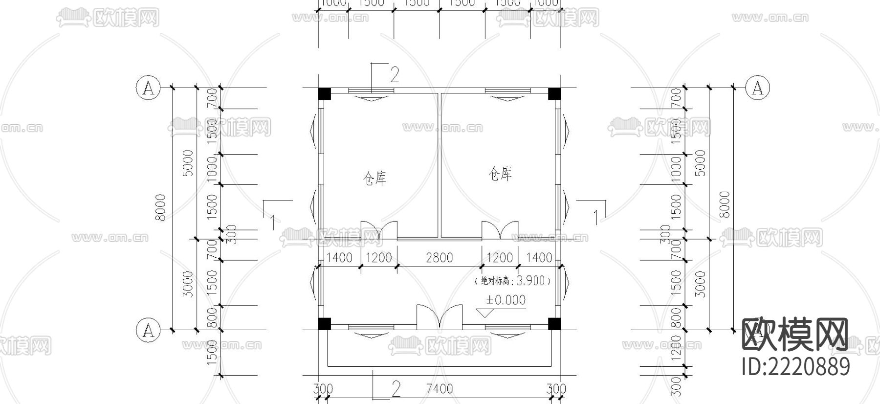 后勤仓库CAD施工图下载（渲染图2）