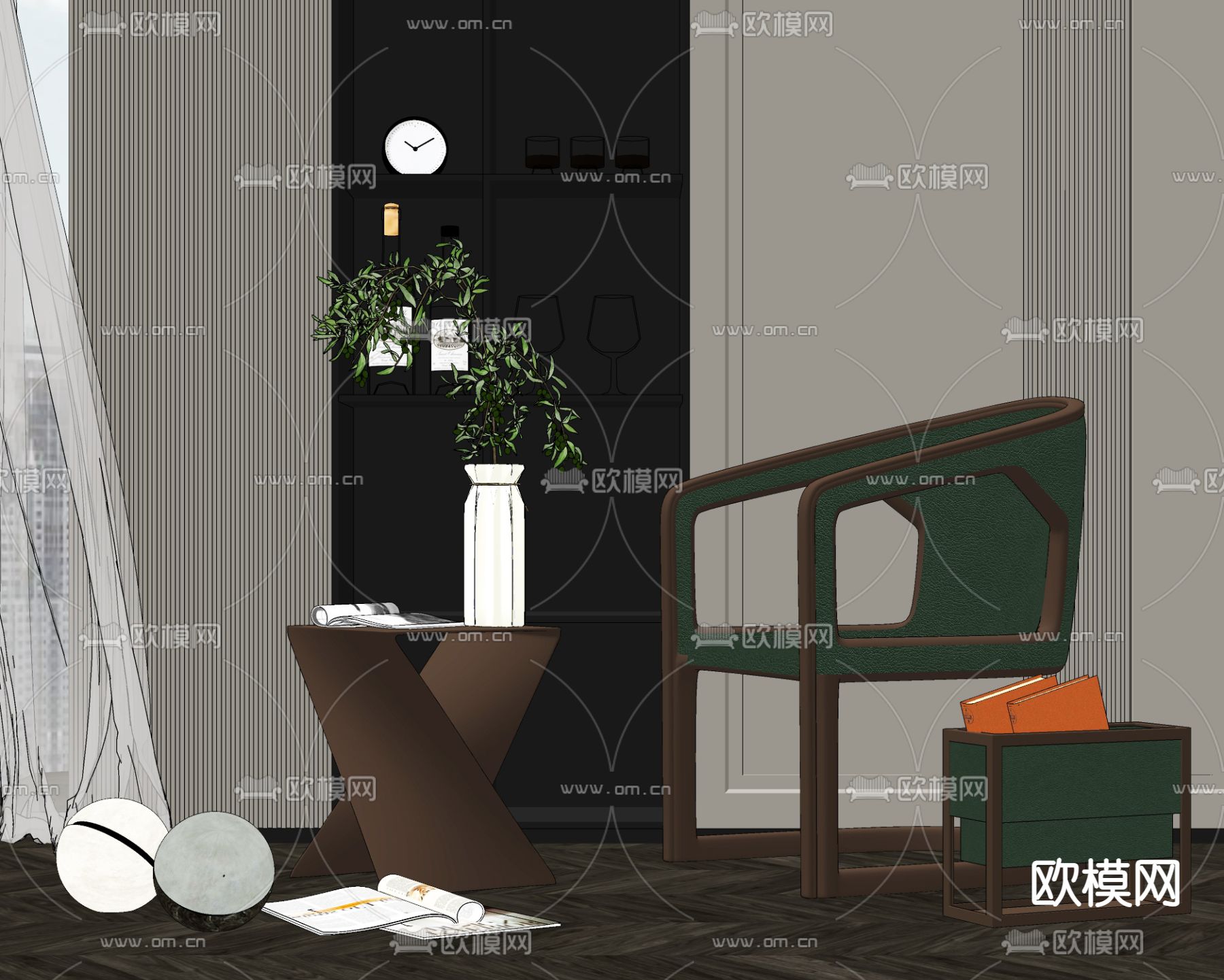 现代轻奢休闲椅su模型下载（渲染图2）