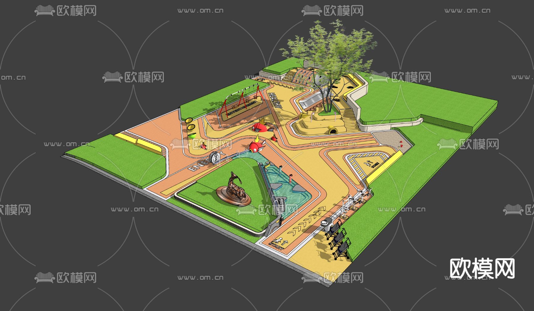 现代儿童戏水活动区su模型下载（渲染图1）