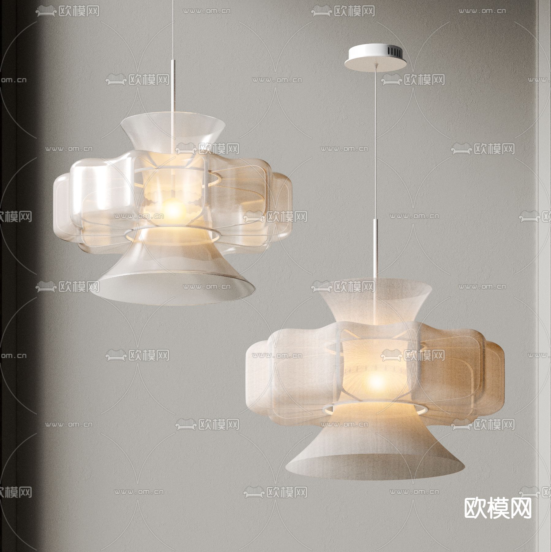 侘寂风亚克力花型吊灯3d模型下载_ID12066046_3dmax免费模型-欧模网