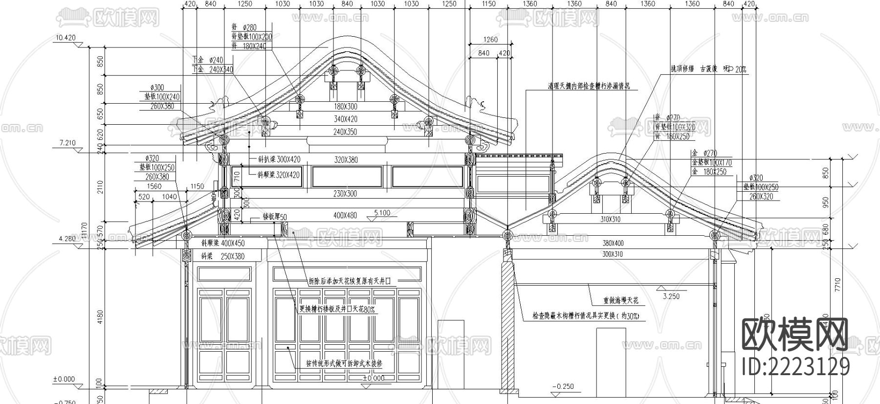 仿古建筑CAD施工图下载（渲染图2）