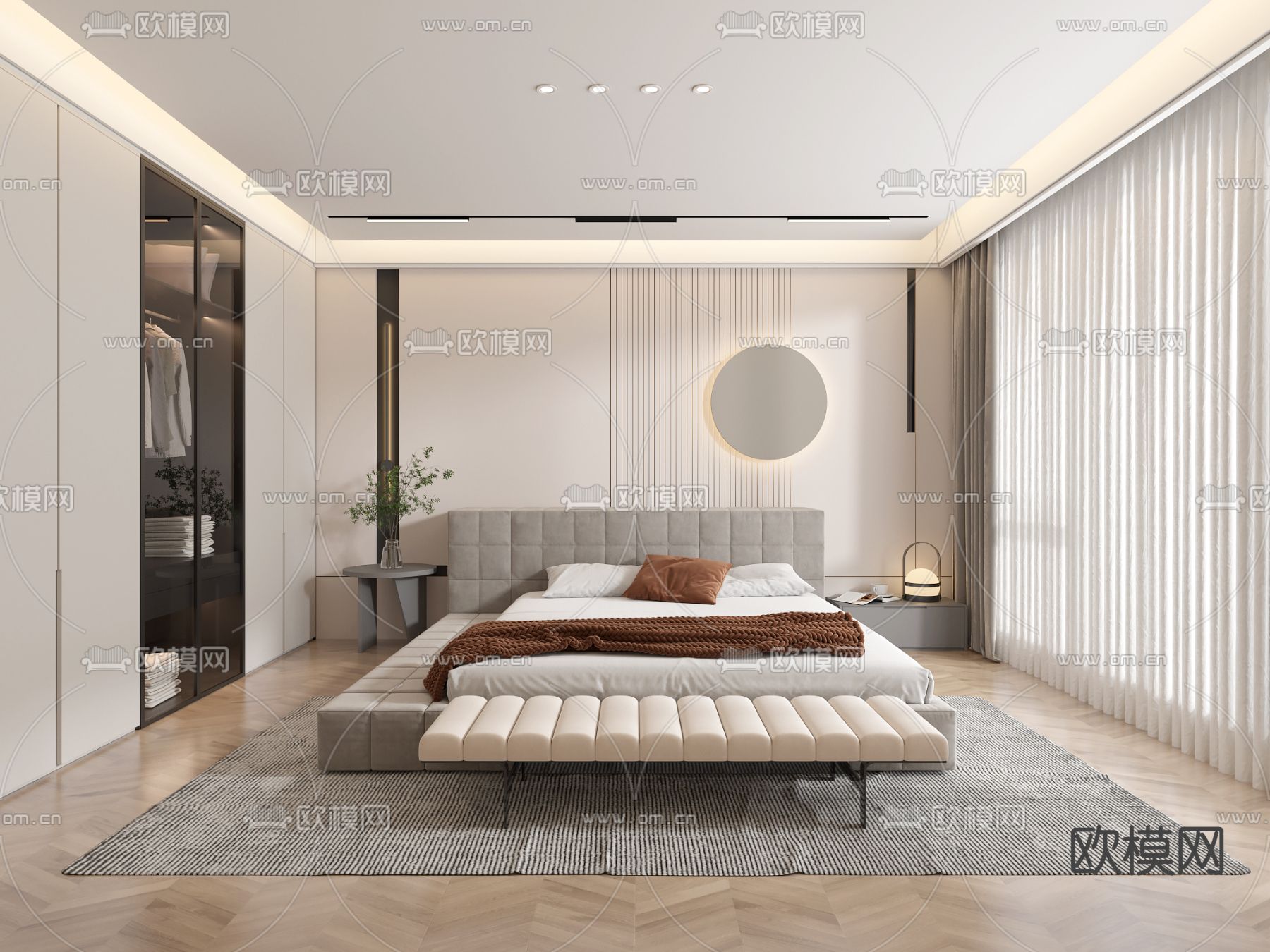 现代简约卧室3d模型下载_ID12064779_3dmax免费模型-欧模网