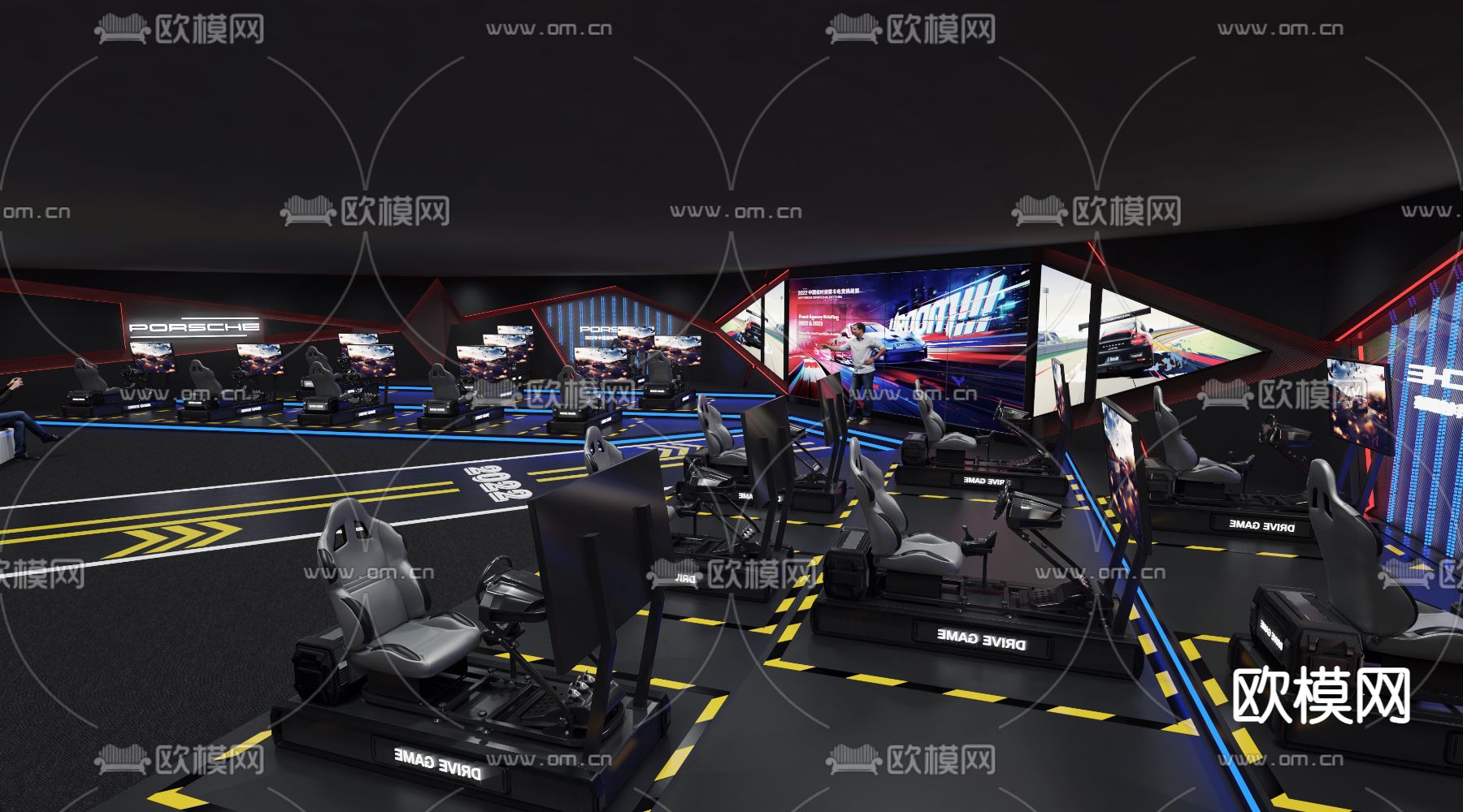 现代赛车游乐厅娱乐城3d模型下载（渲染图2）