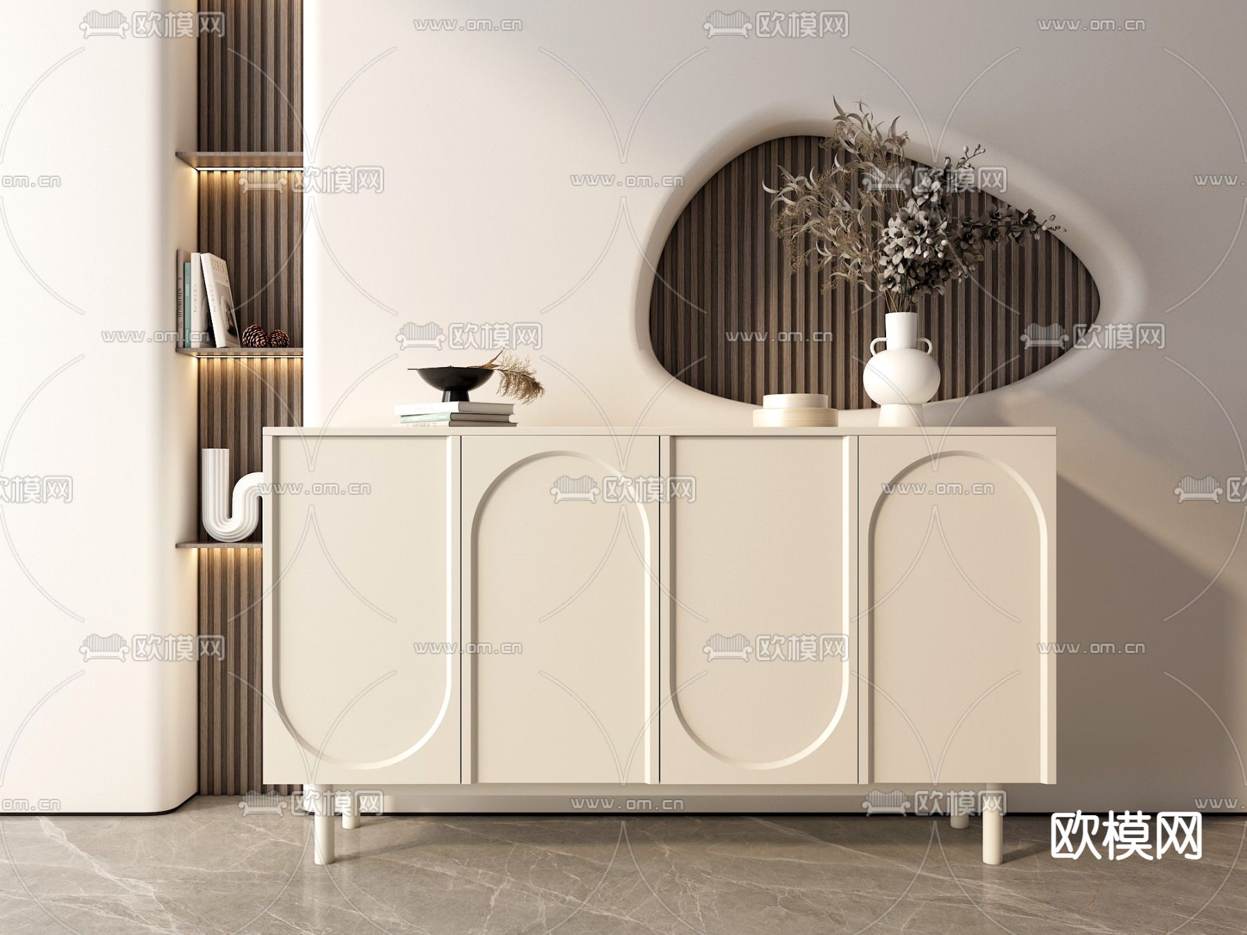 现代奶油风玄关边柜3d模型下载