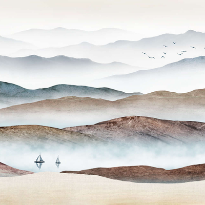  华琴壁画新中式抽象山水壁纸 