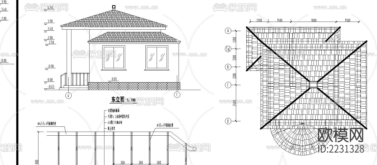 售票亭建筑cad施工图下载（渲染图3）