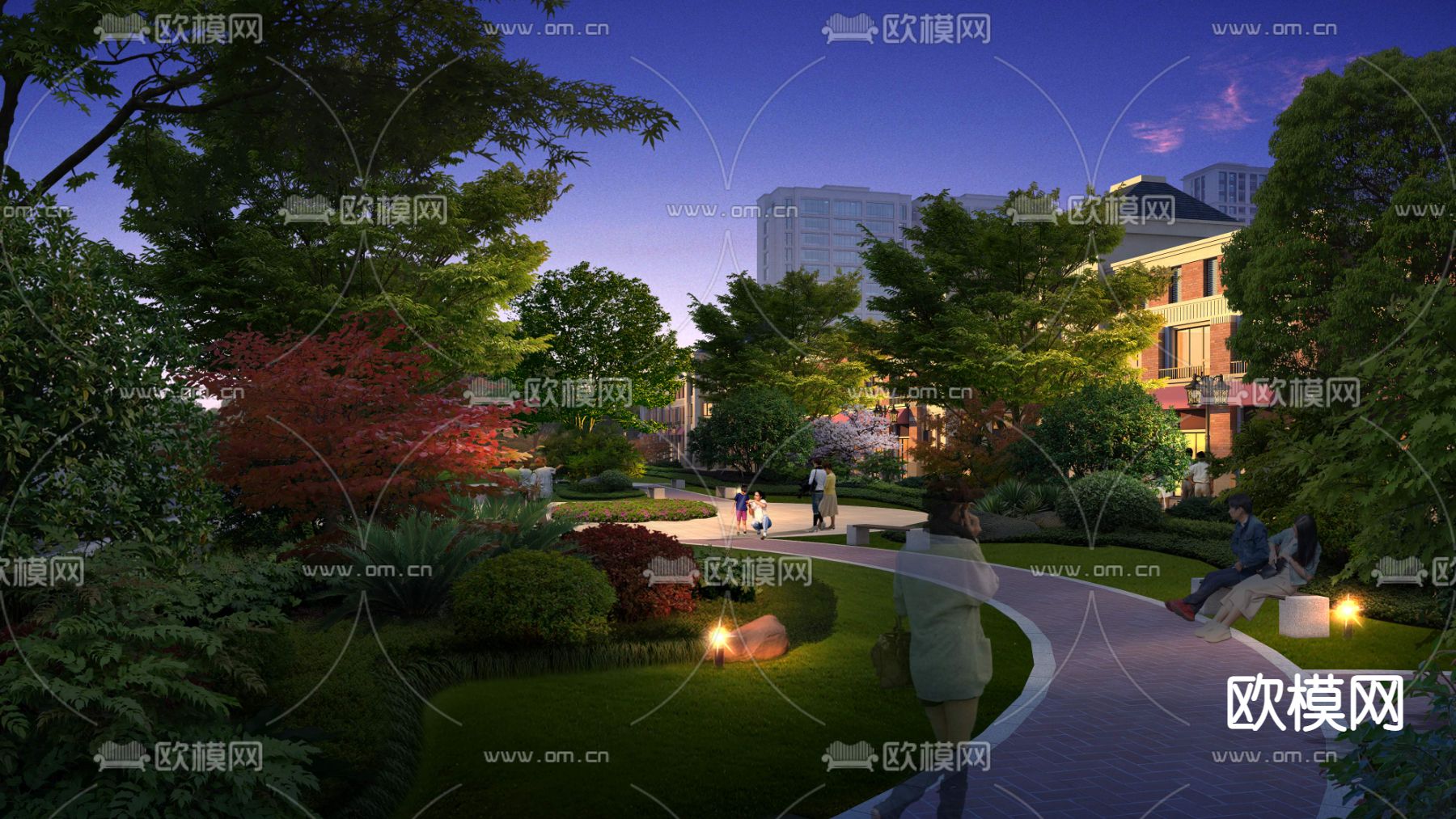 现代公园园林夜景景观psd下载_ID12066342_3dmax免费模型-欧模网