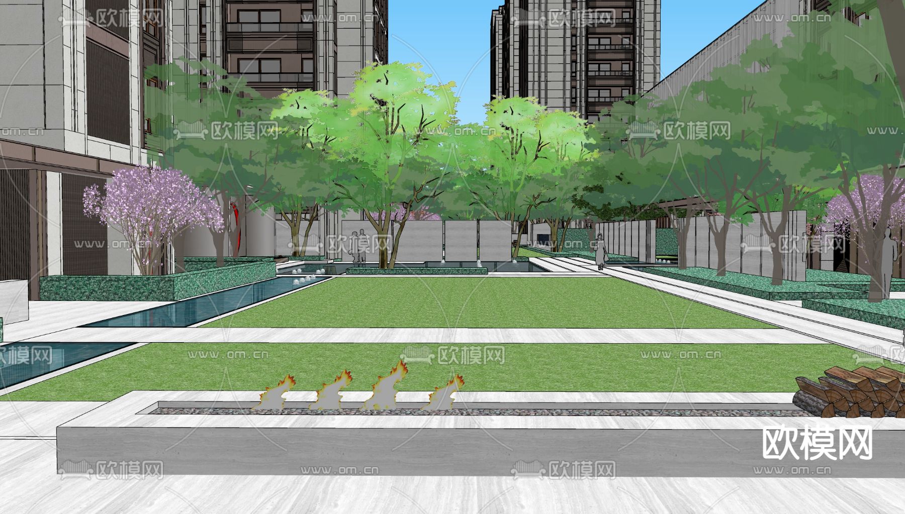 现代住宅区景观su模型下载（渲染图4）