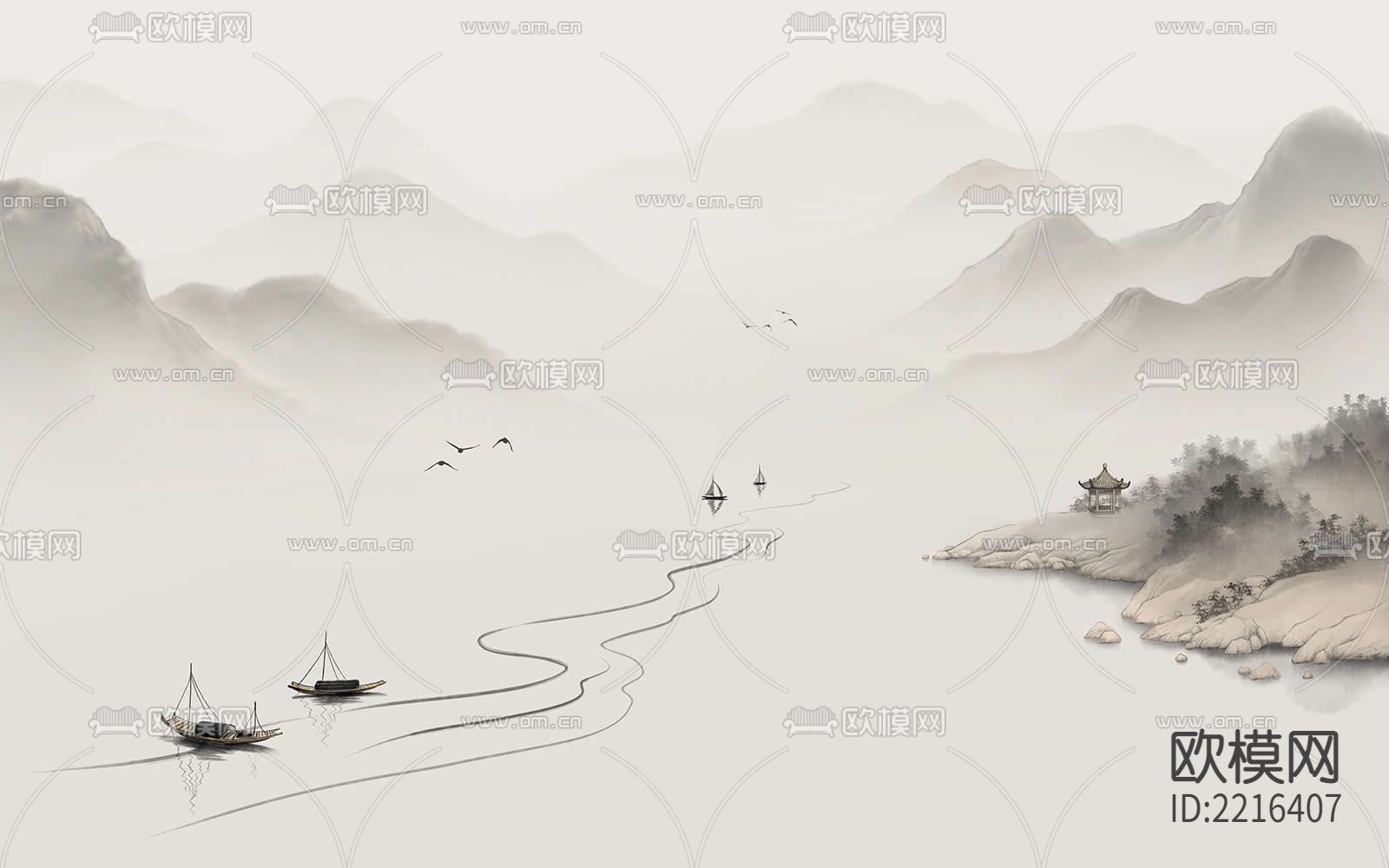 新中式水墨山水画