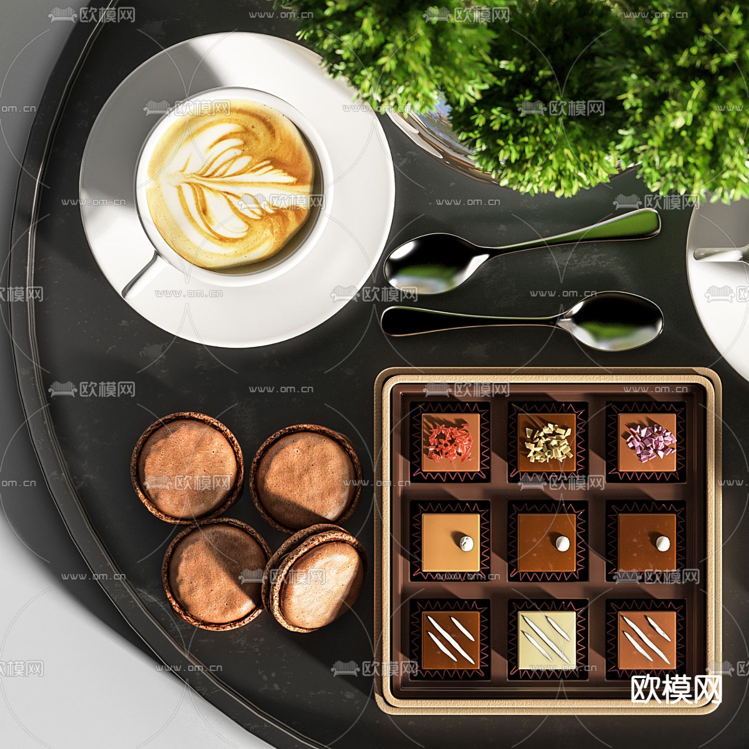 马卡龙巧克力卡布奇诺3d模型下载（渲染图2）