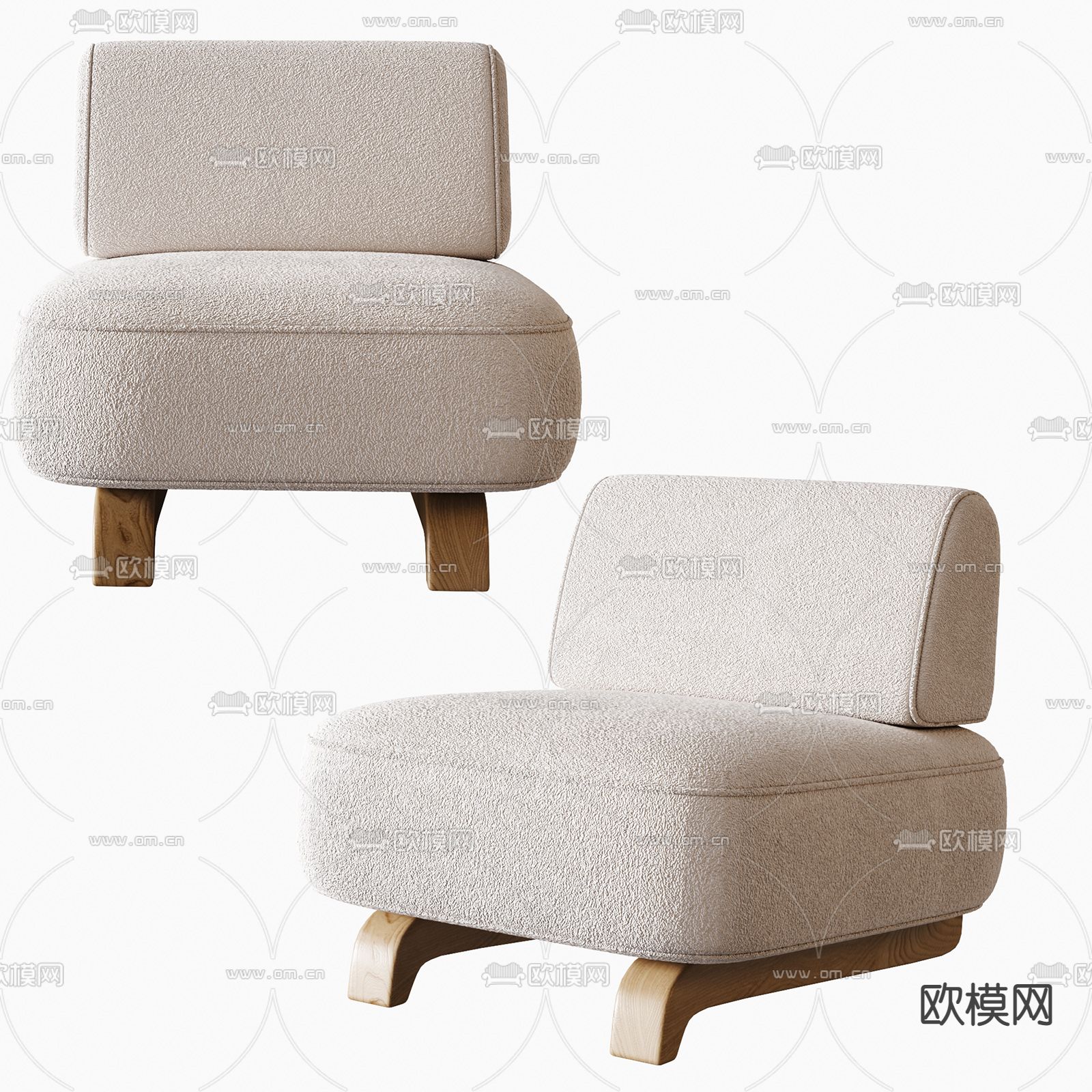 侘寂奶油风单人沙发休闲椅子3d模型下载_ID12067813_3dmax免费模型-欧模网