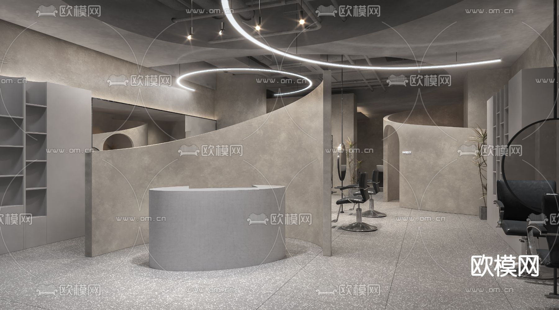 侘寂风美发沙龙3d模型下载（渲染图1）