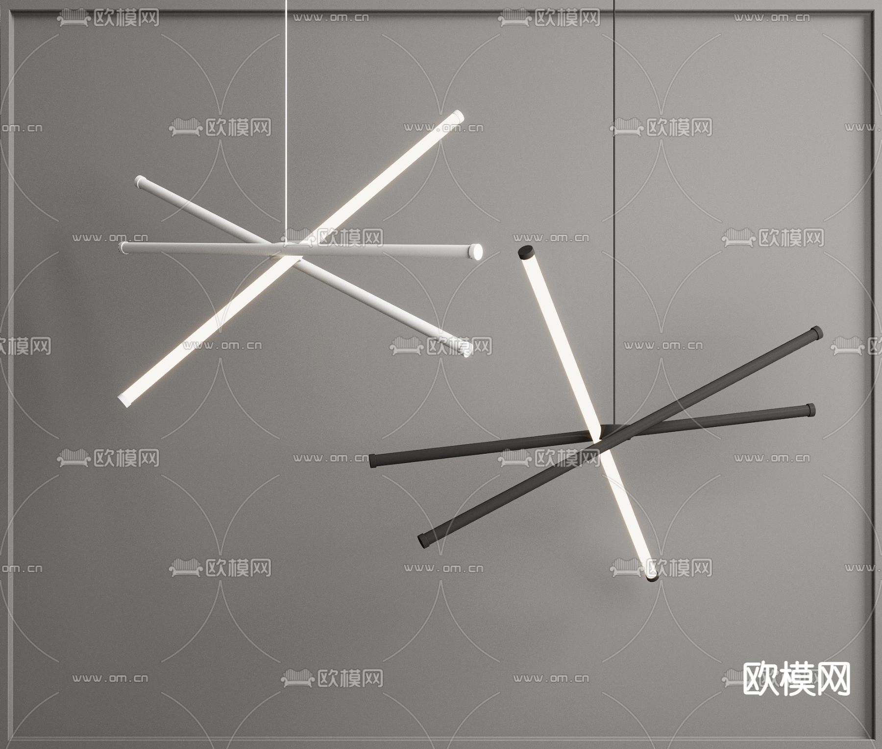 现代极简条形吊灯3d模型下载_ID12067704_3dmax免费模型-欧模网