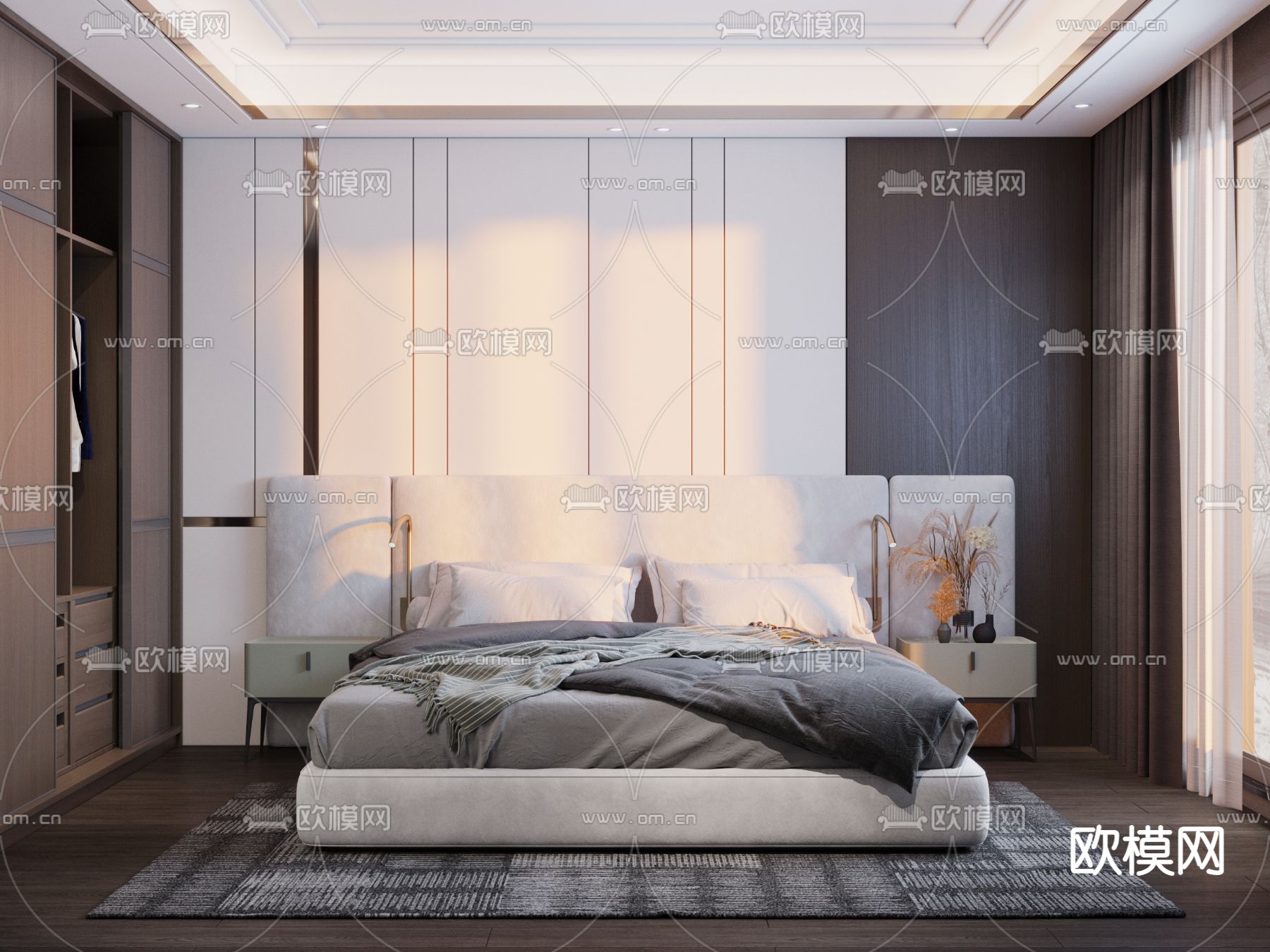 现代卧室主人房免费3d模型下载