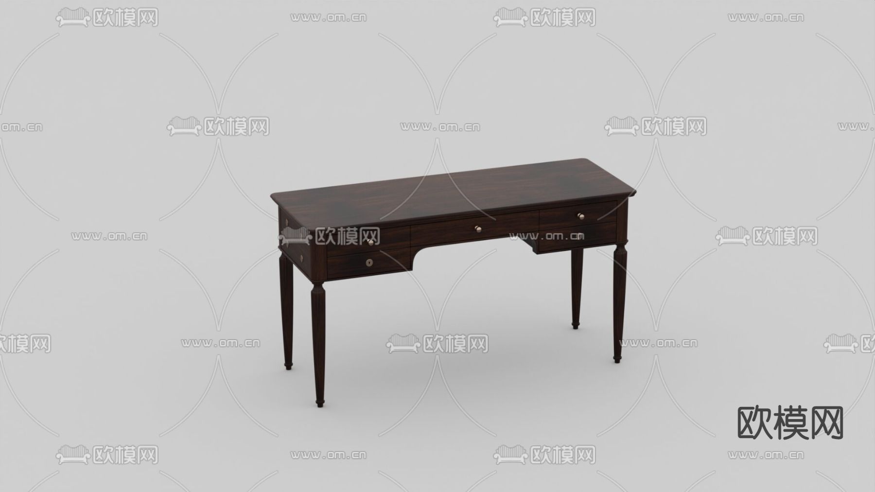 简欧实木书桌免费3d模型下载