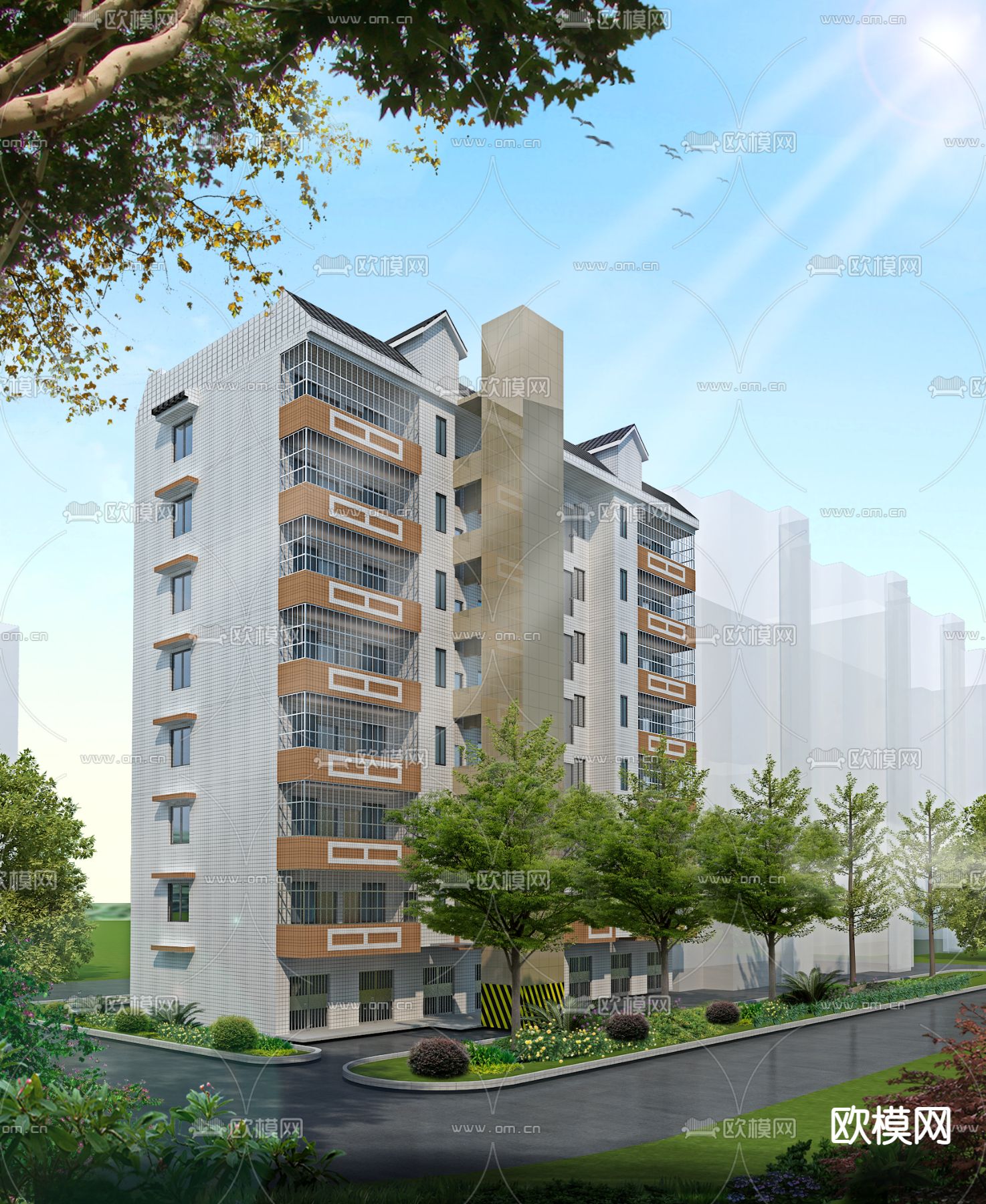 现代居民楼建筑外观免费3d模型下载