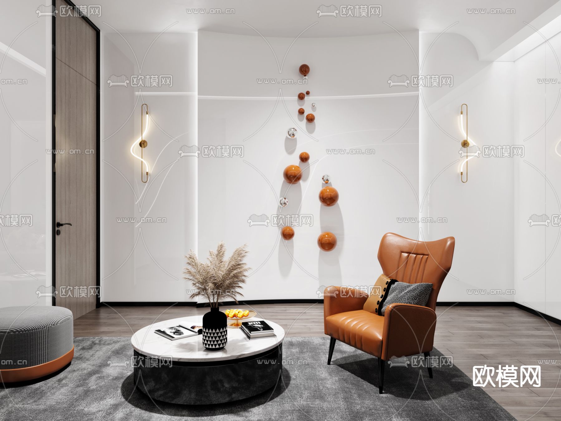 现代公司休息室接待室3d模型下载（渲染图3）