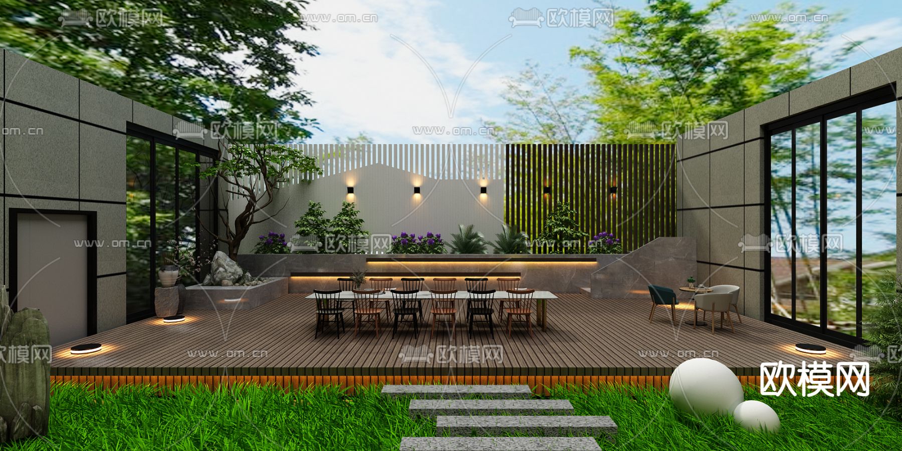 现代别墅庭院花园免费3d模型下载