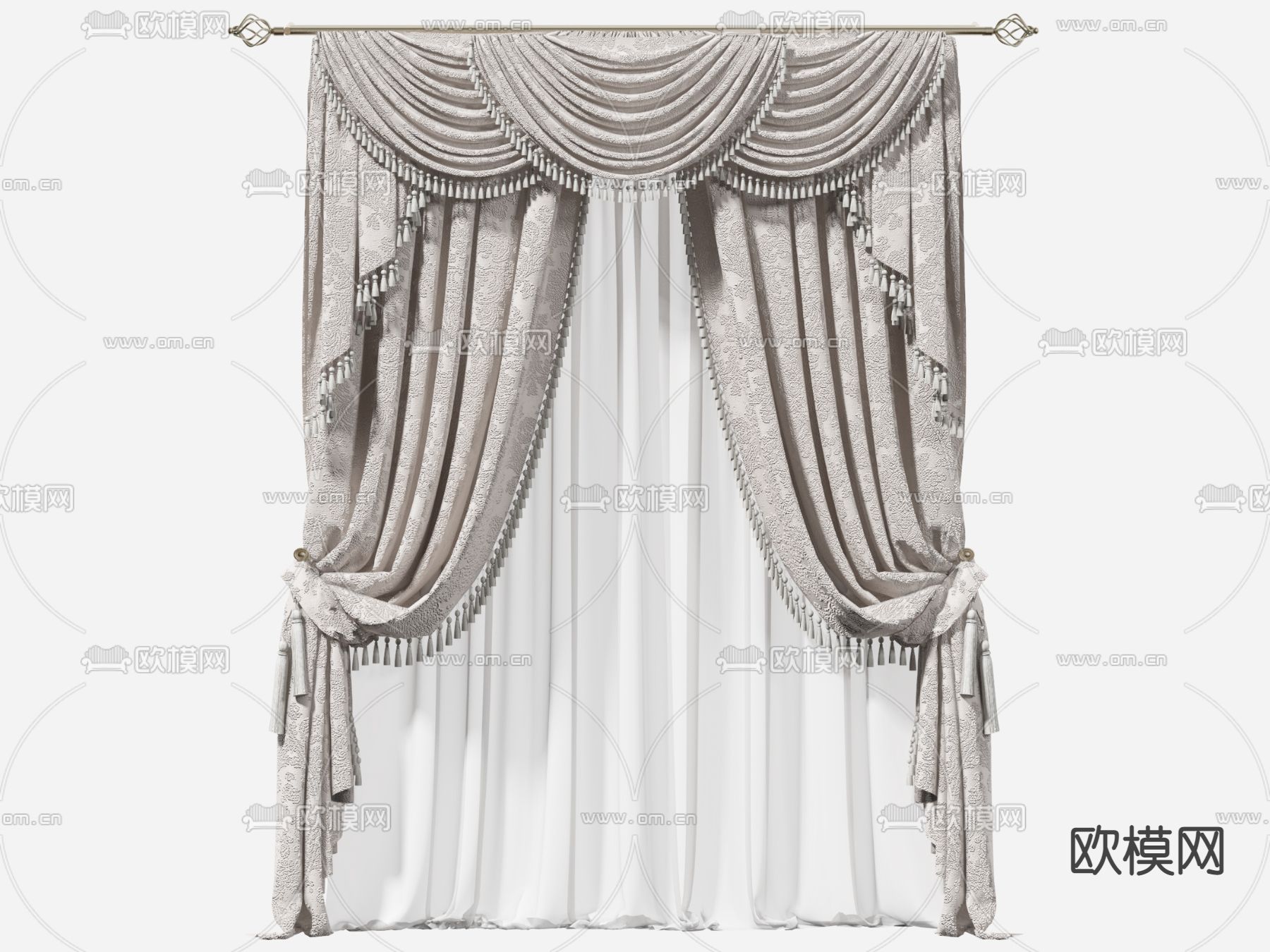 欧式布艺窗帘3d模型下载