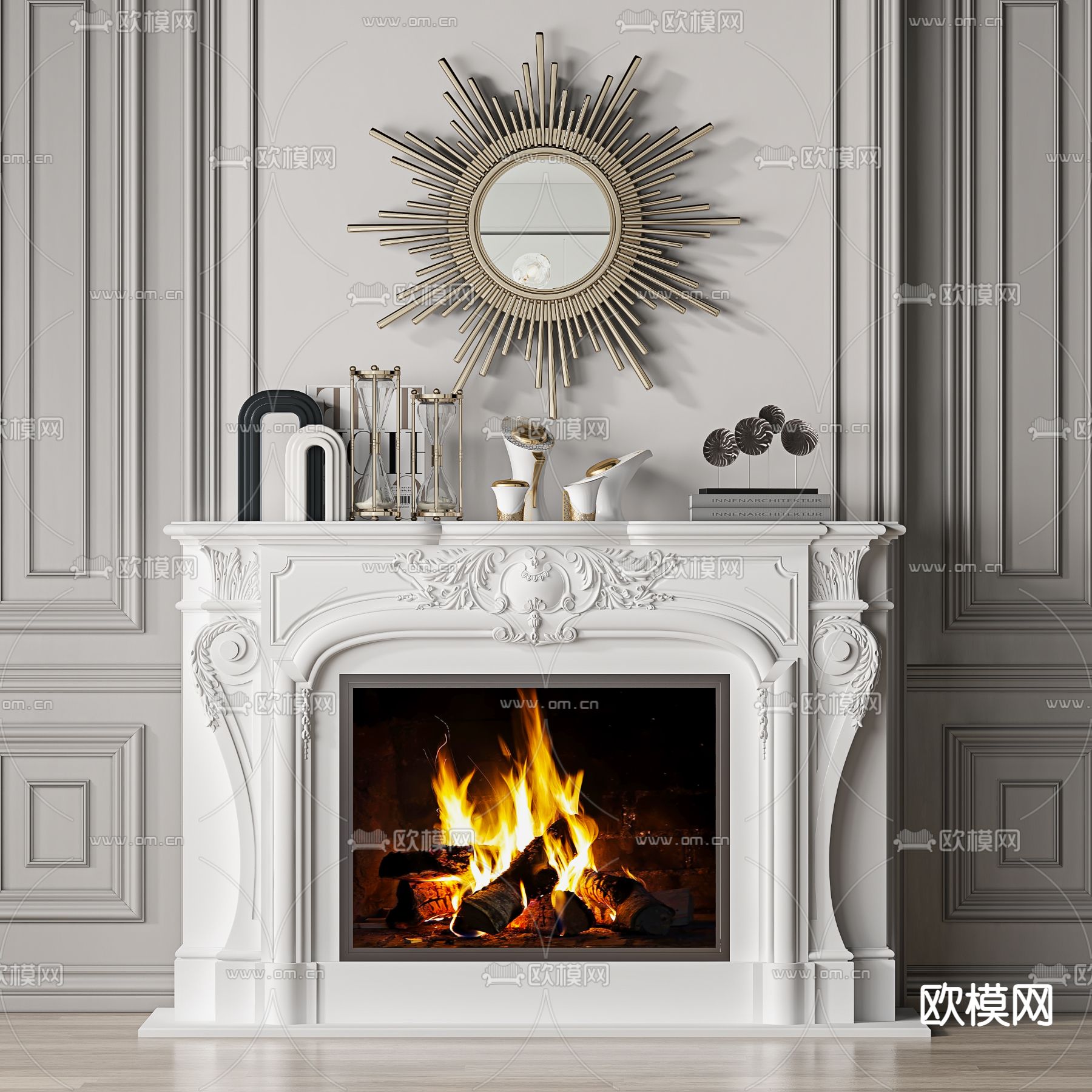 简欧壁炉3d模型下载