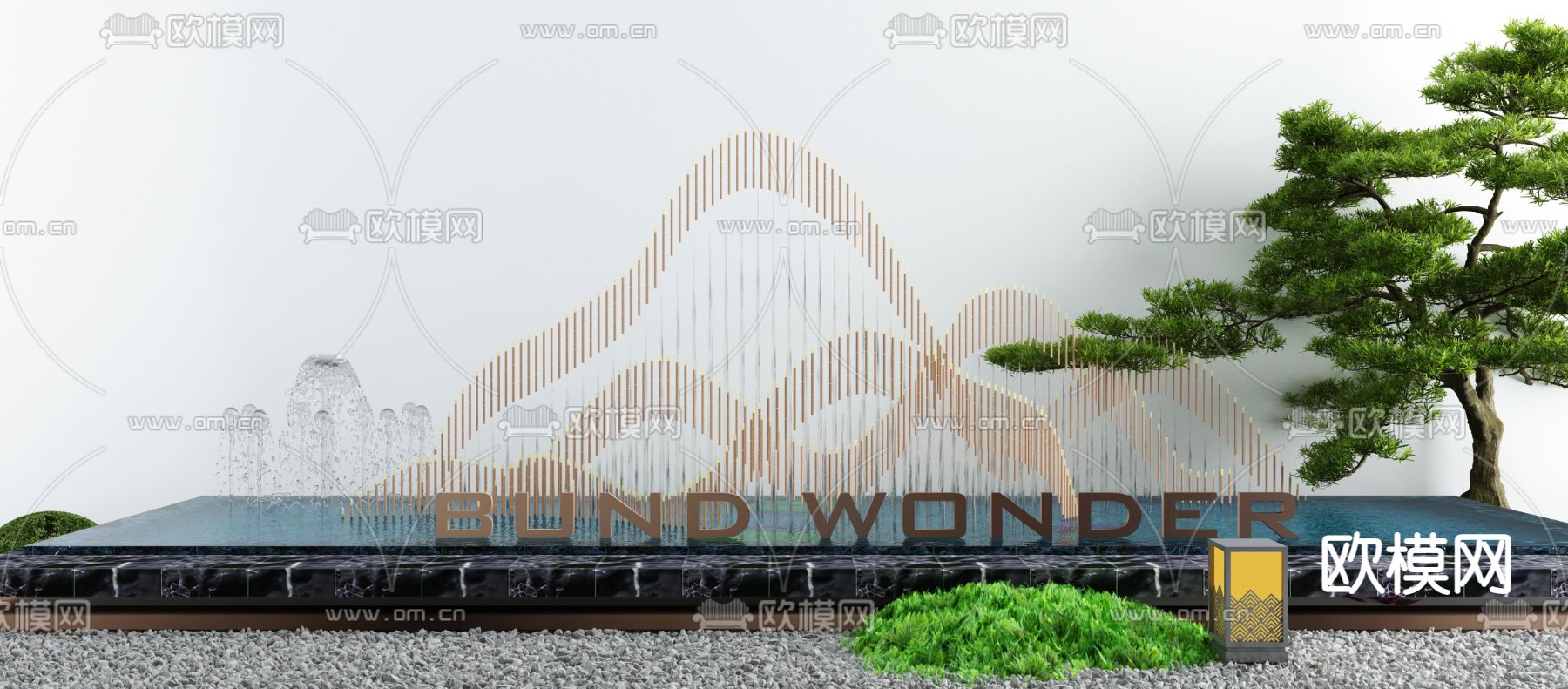 新中式庭院水景小品3d模型下载