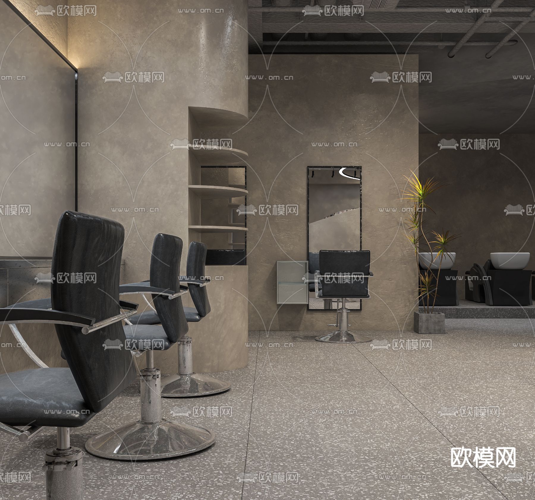 侘寂风美发沙龙3d模型下载（渲染图5）