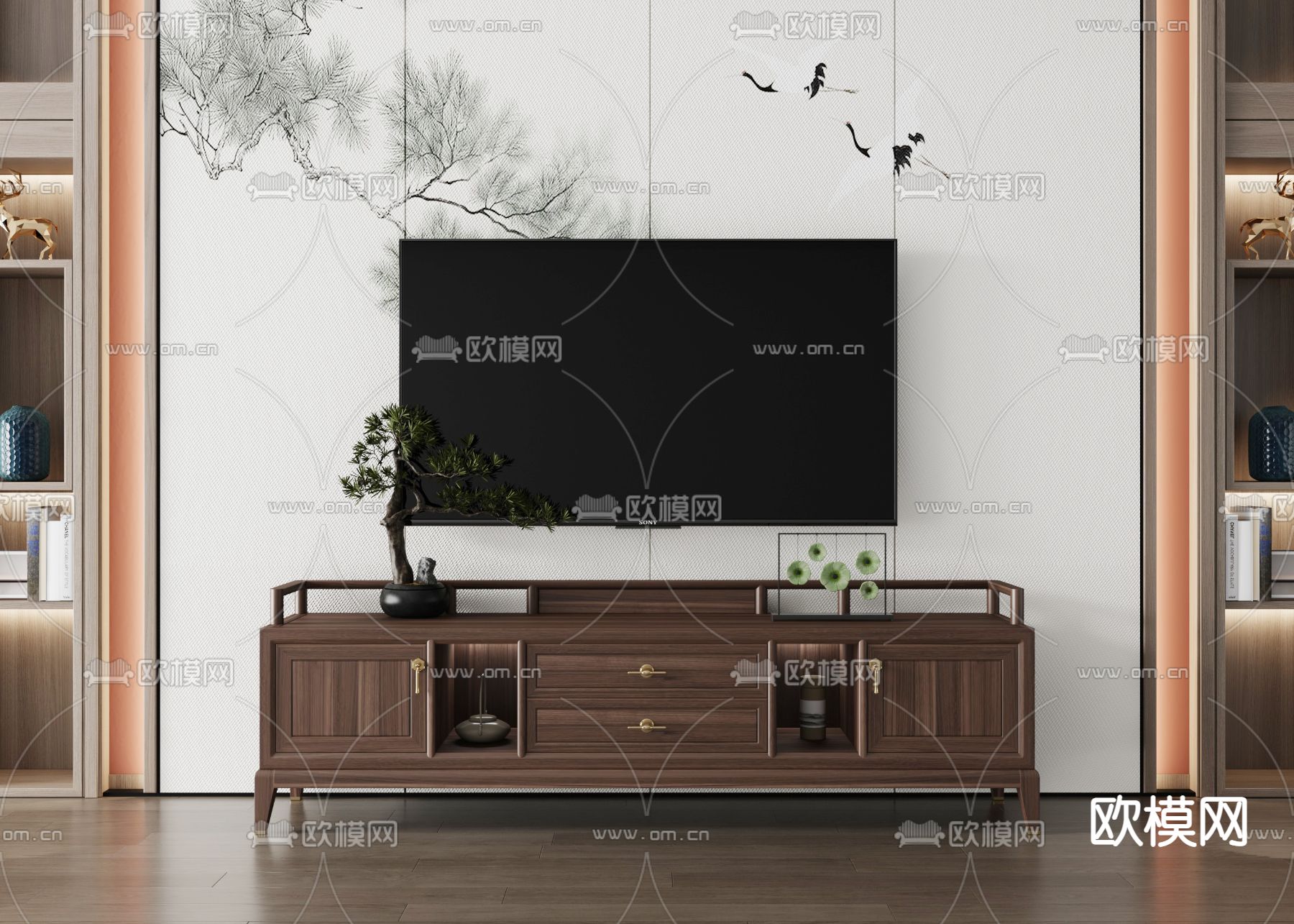 新中式实木电视柜3d模型下载