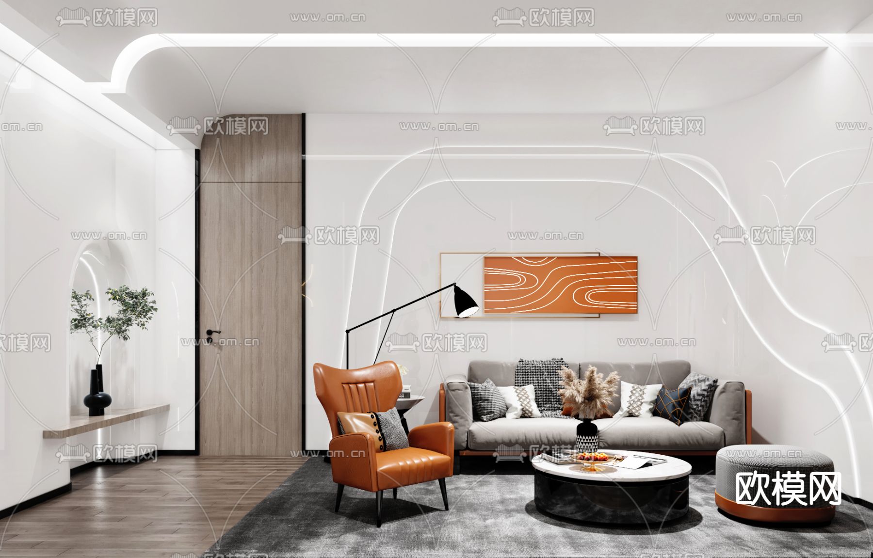 现代公司休息室接待室3d模型下载（渲染图1）