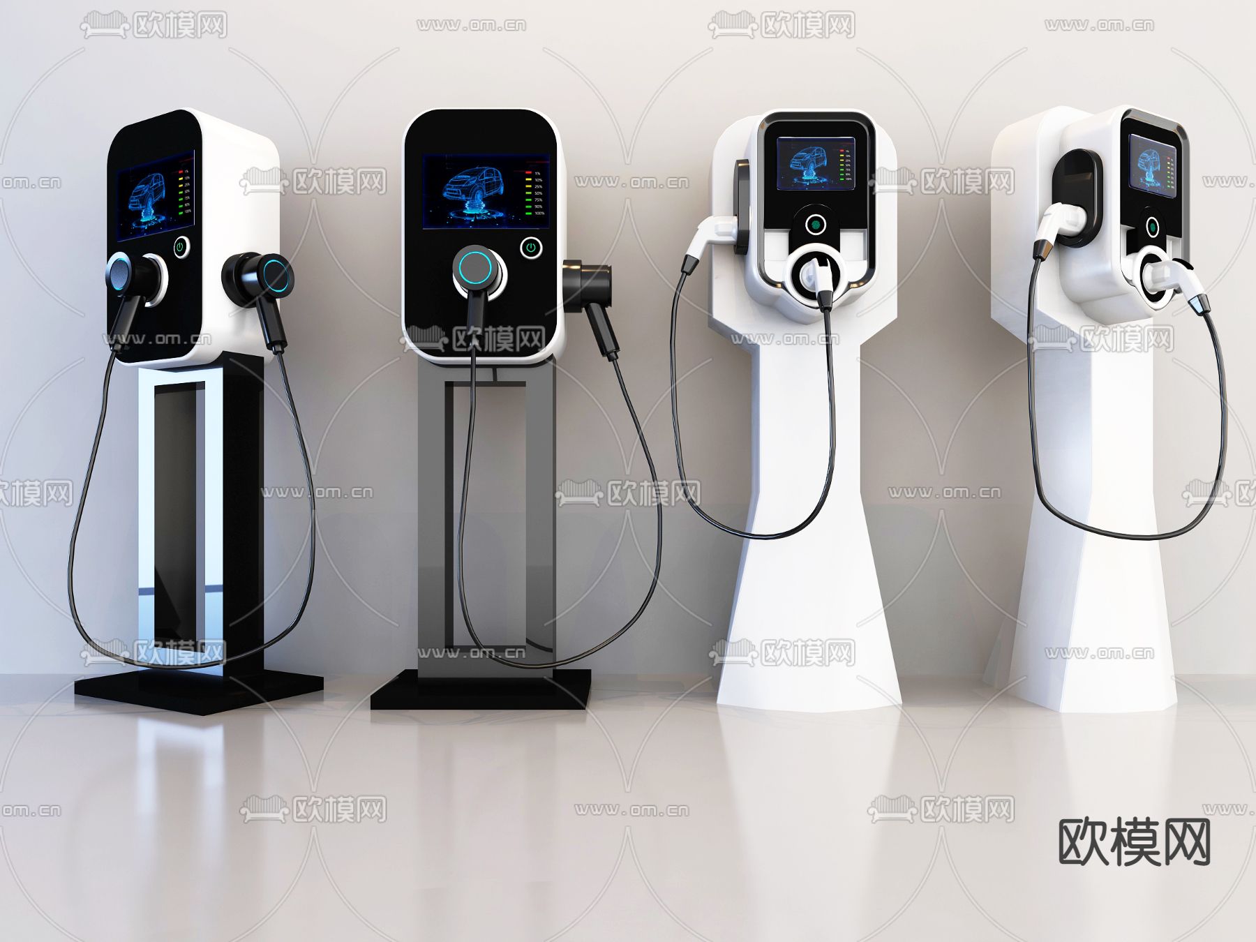 现代新能源电动汽车充电桩3d模型下载