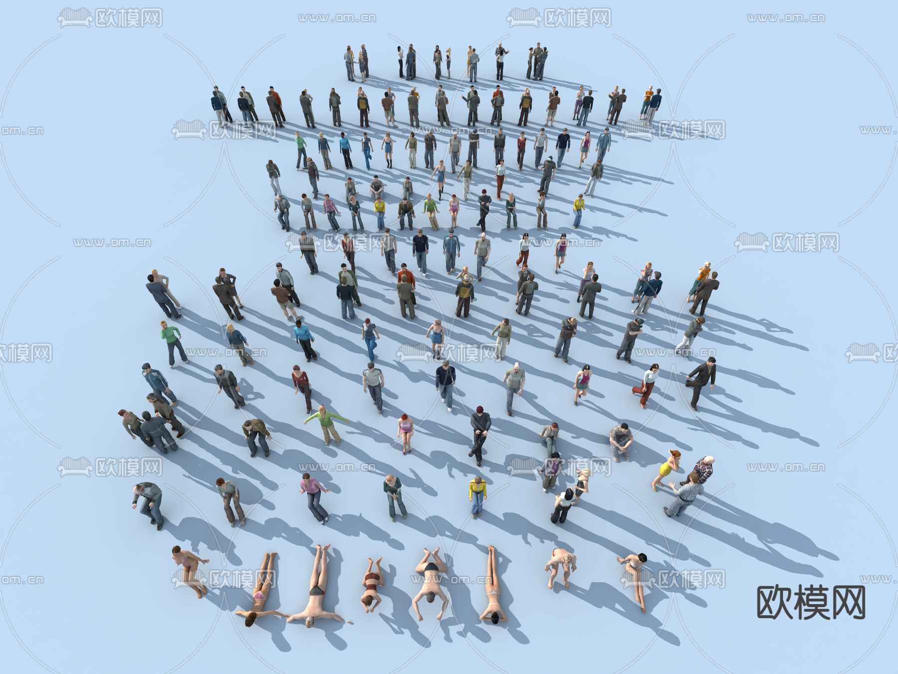 现代人群人物鸟瞰3d模型下载