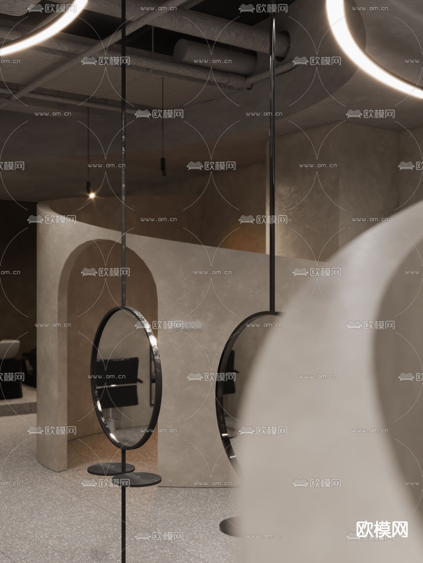 侘寂风美发沙龙3d模型下载（渲染图4）