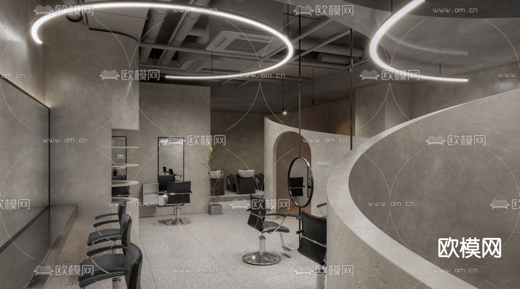 侘寂风美发沙龙3d模型下载（渲染图2）