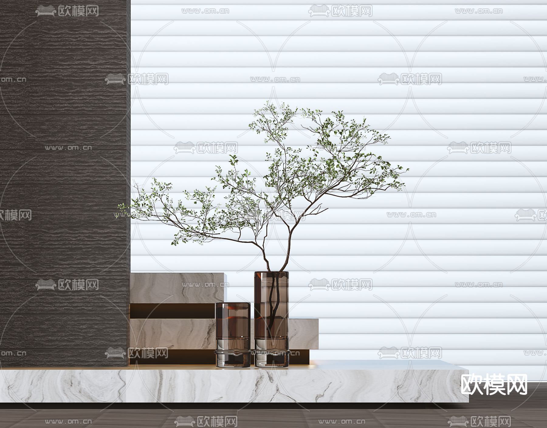 现代水培植物花瓶花艺3d模型下载