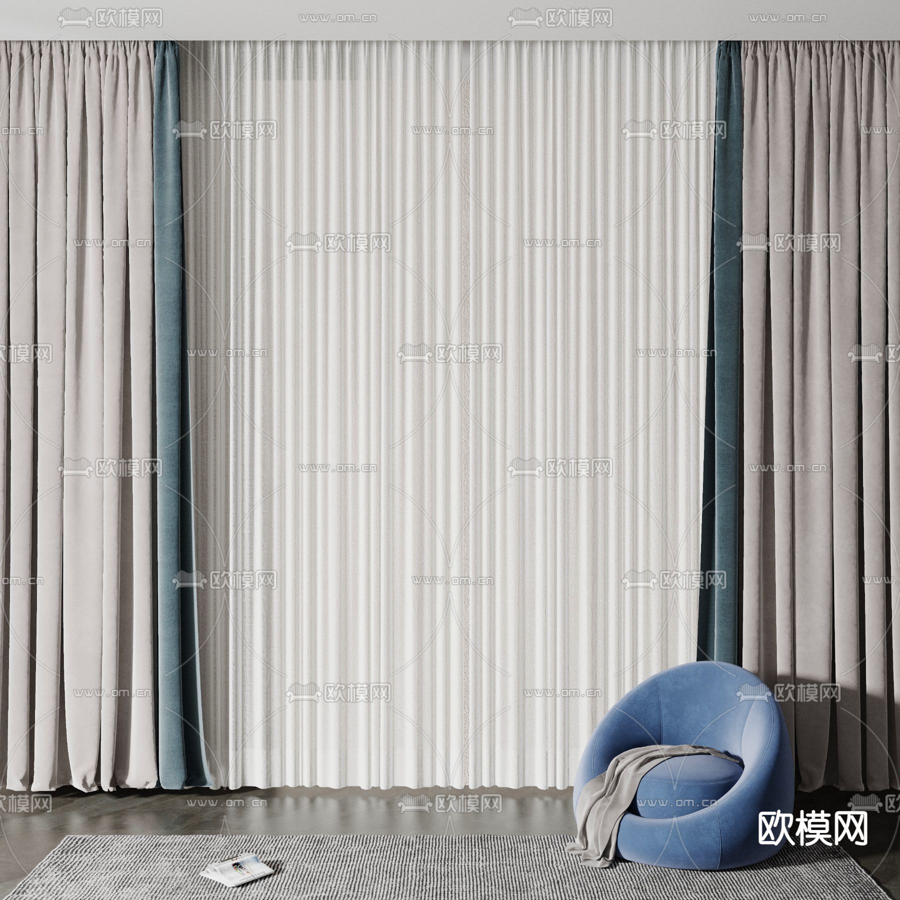 现代布艺窗帘3d模型下载