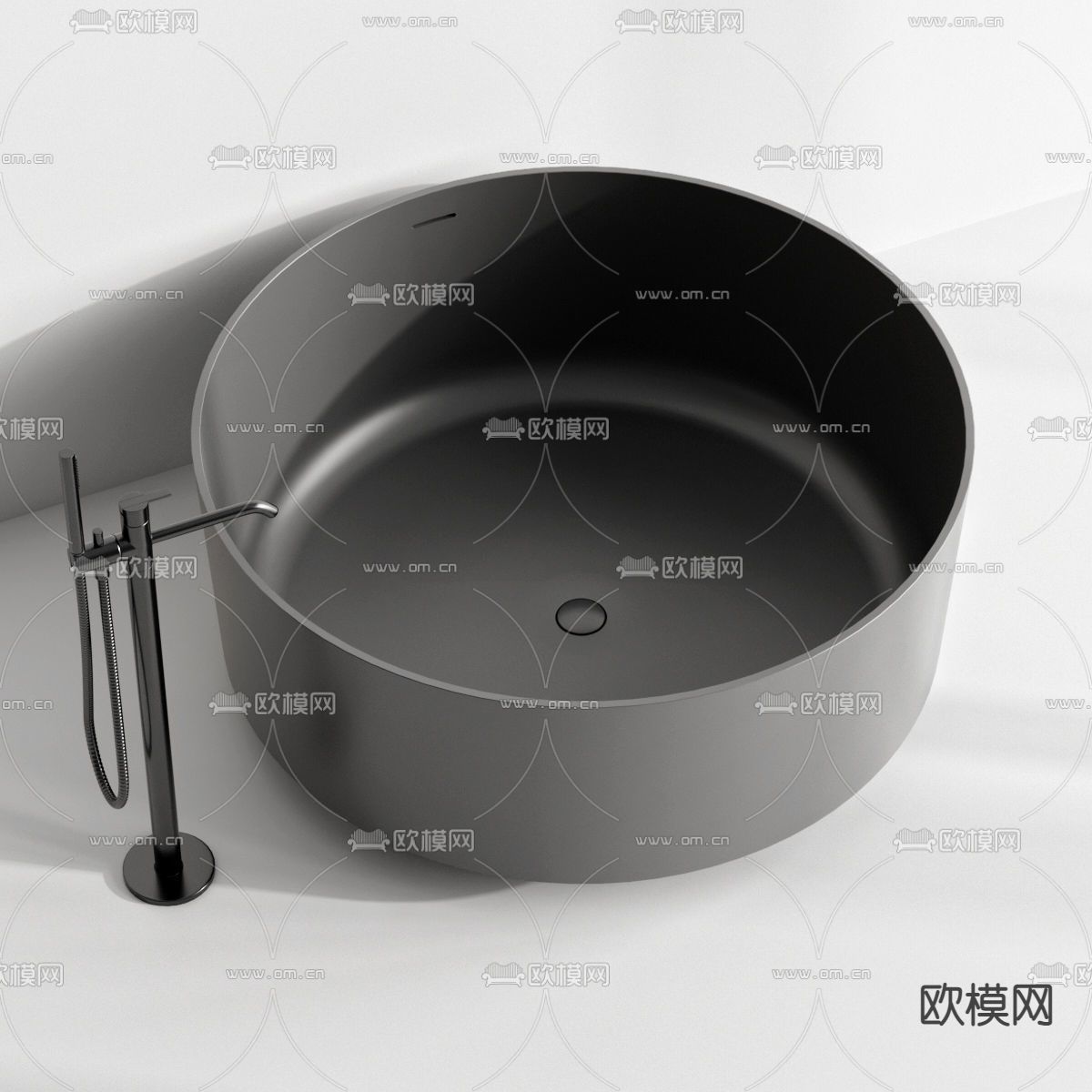 现代深灰色椭圆浴缸浴盆3d模型下载（渲染图2）