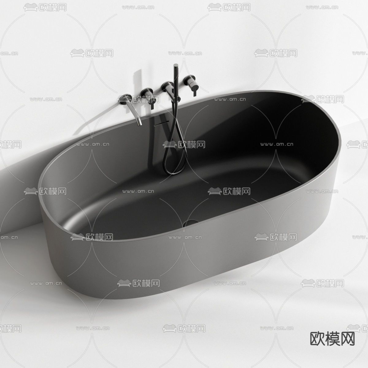现代深灰色椭圆浴缸浴盆3d模型下载（渲染图4）
