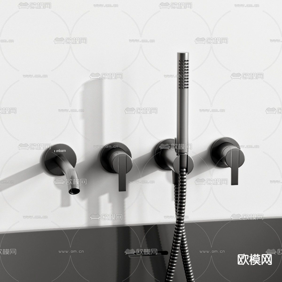 现代深灰色椭圆浴缸浴盆3d模型下载（渲染图3）