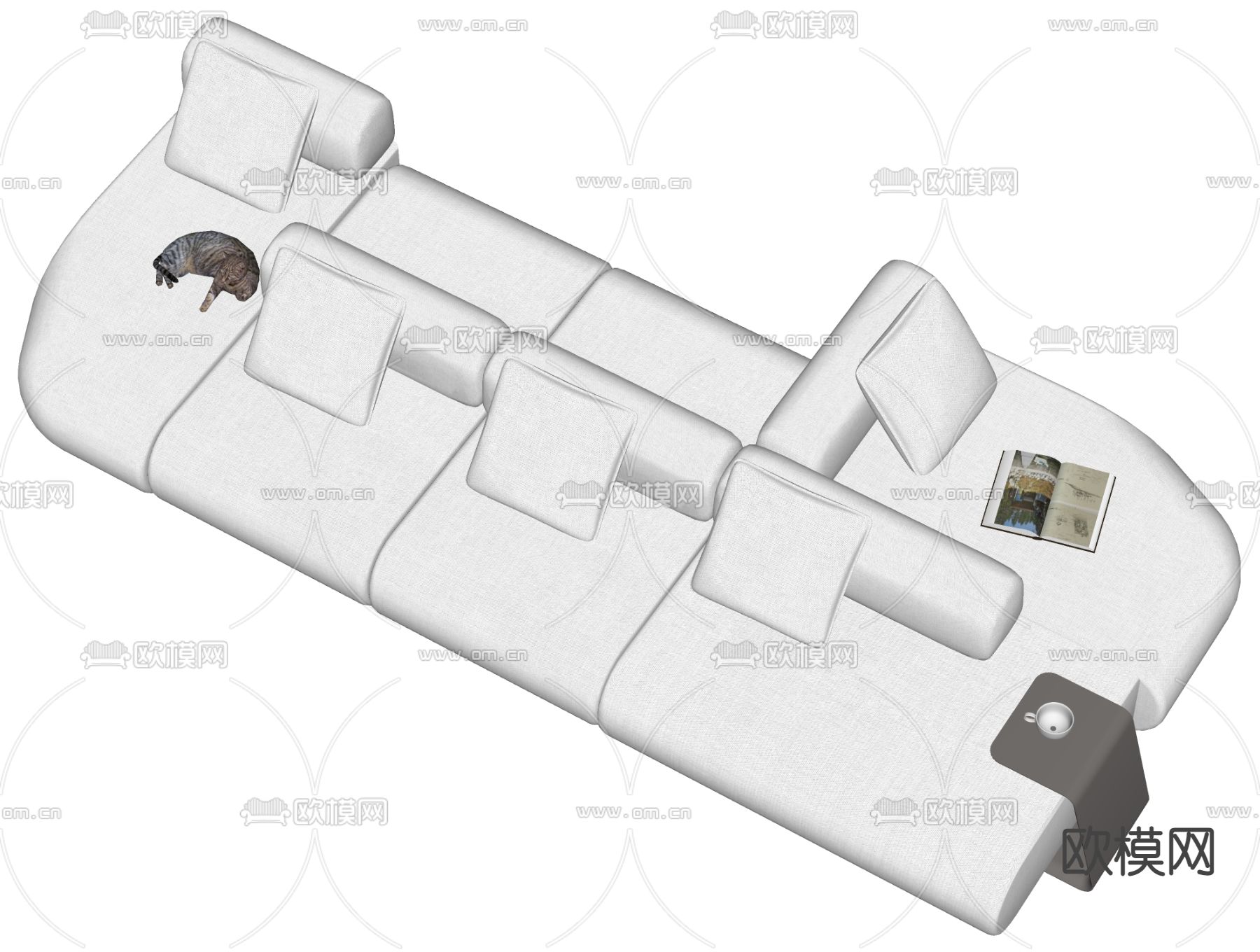 现代布艺多人沙发su模型下载（渲染图2）
