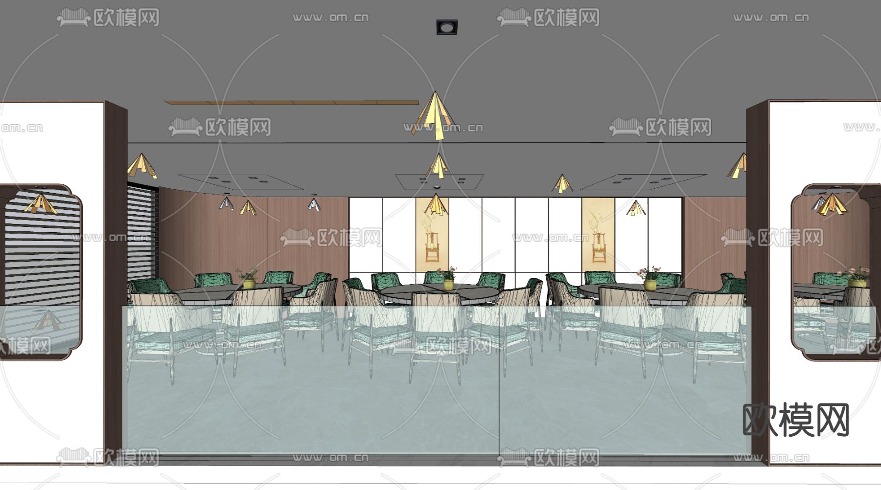 新中式中餐厅su模型