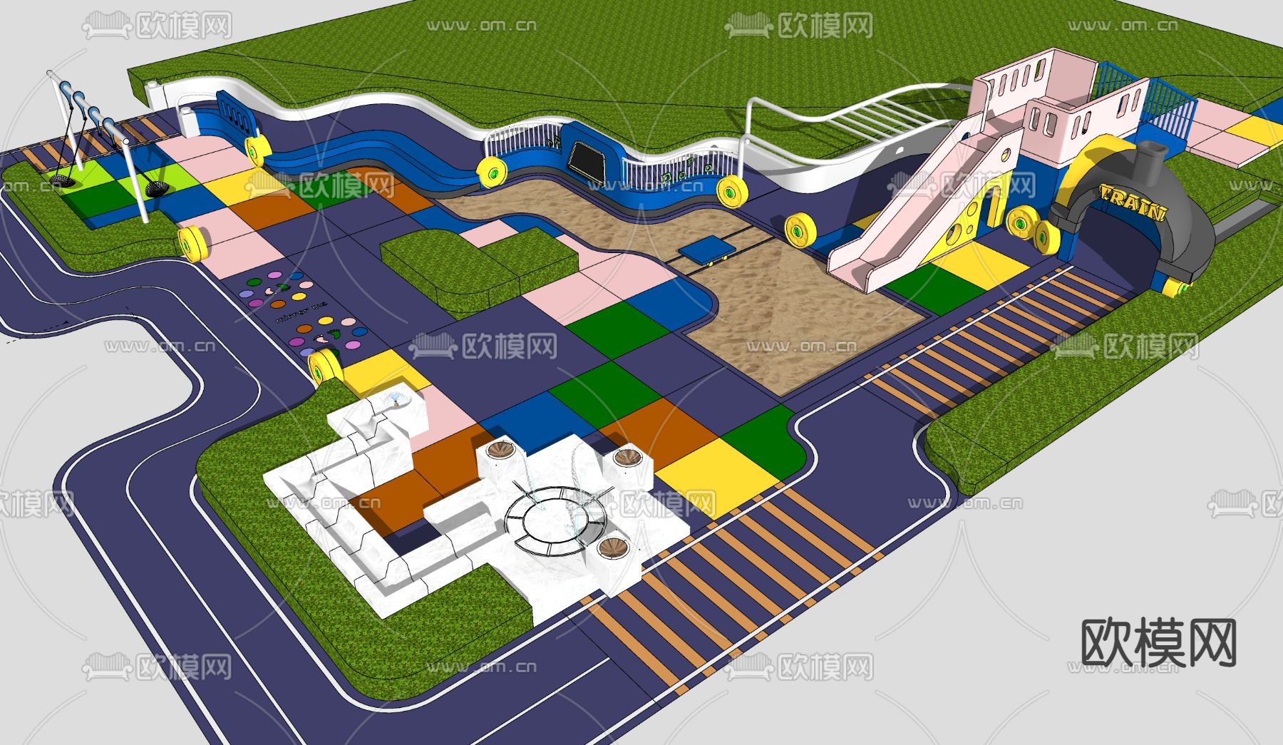 现代儿童游乐园su模型下载（渲染图3）