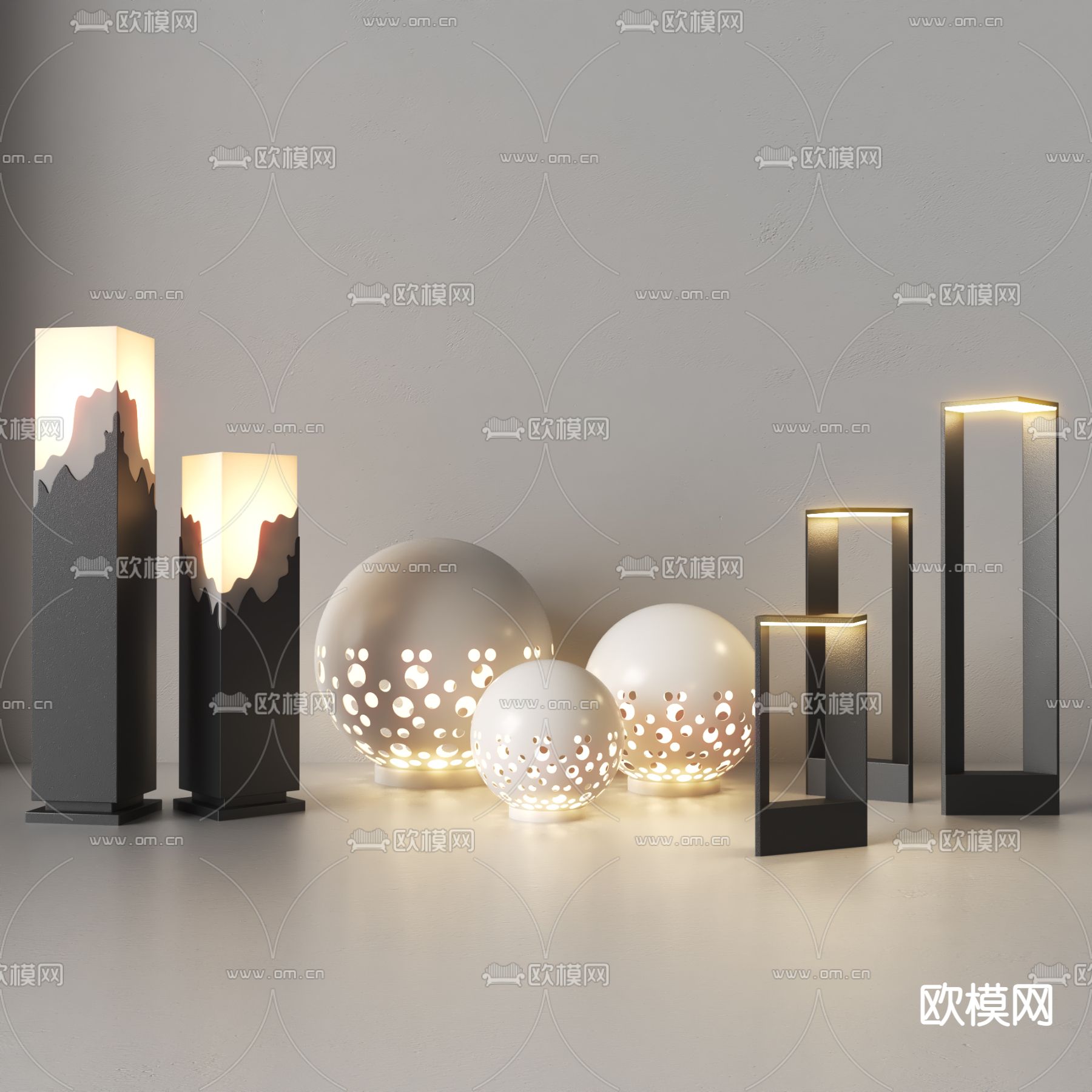 现代庭院灯草坪灯3d模型下载