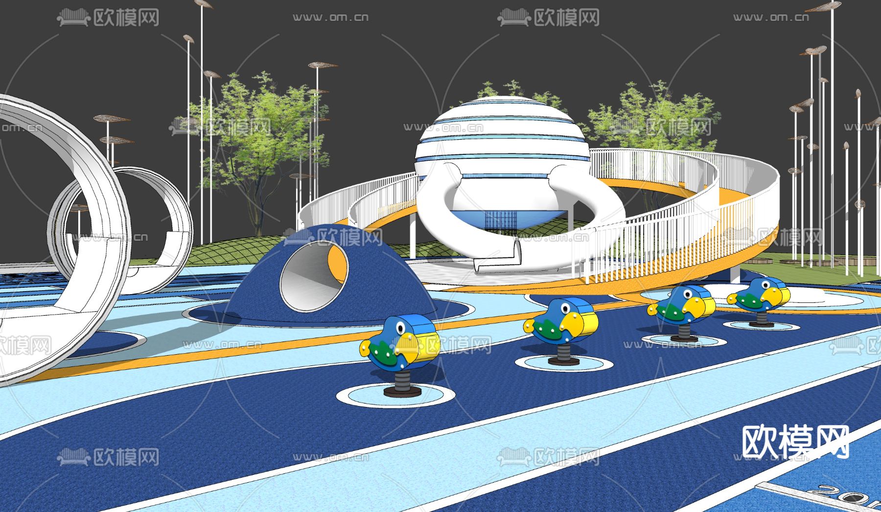 现代球体儿童滑梯su模型下载（渲染图1）