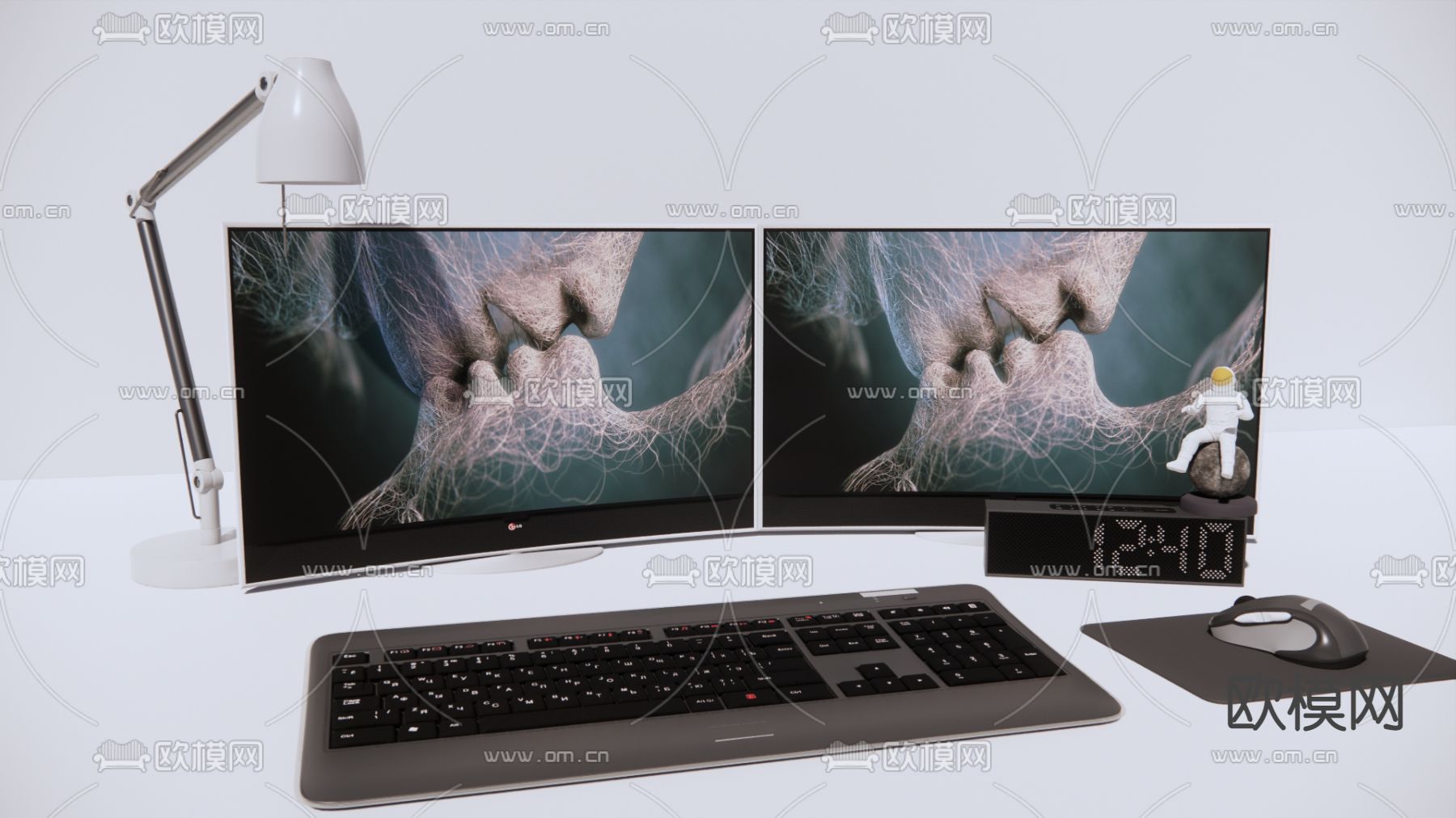 现代电脑配套键盘鼠标su模型下载（渲染图1）