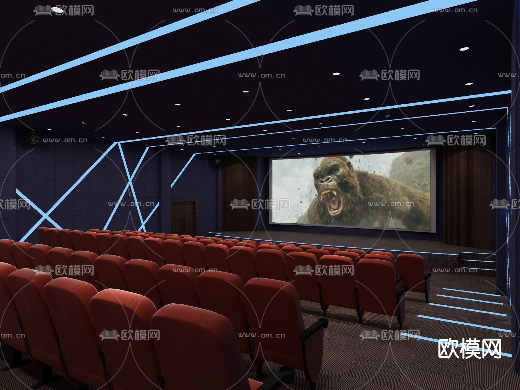 现代电影院放映厅3d模型下载