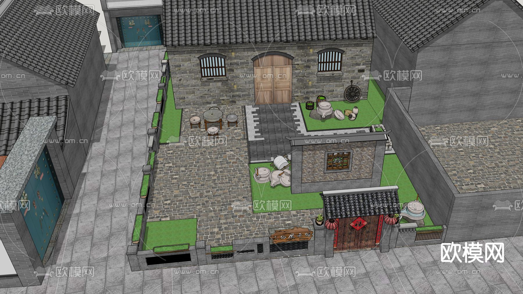 中式庭院景观su模型下载（渲染图4）