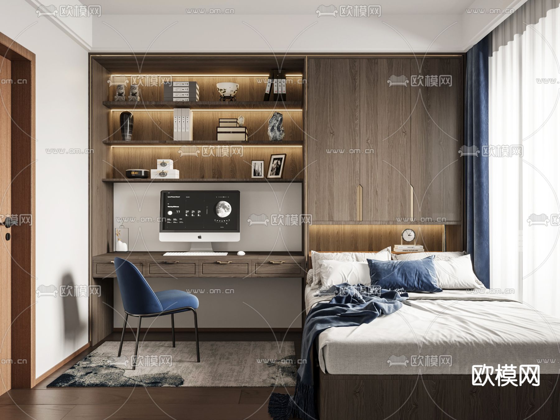 新中式榻榻米卧室3d模型下载