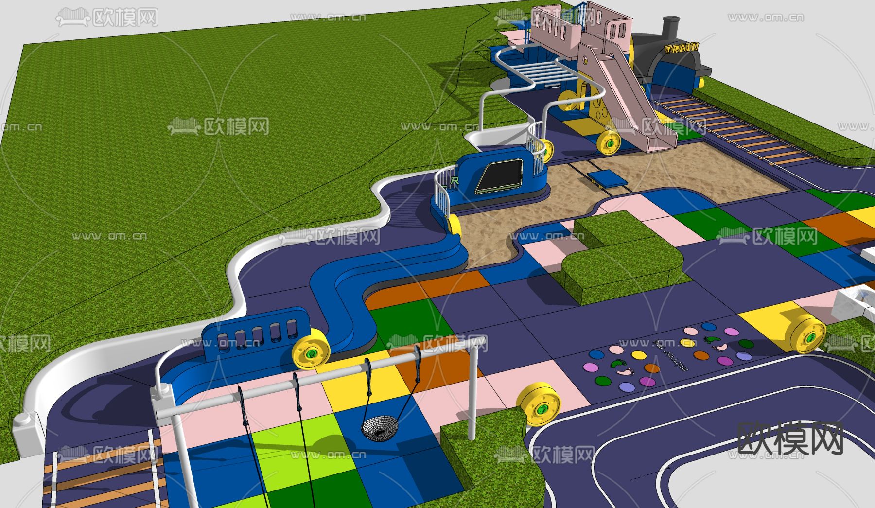 现代儿童游乐园su模型下载（渲染图1）