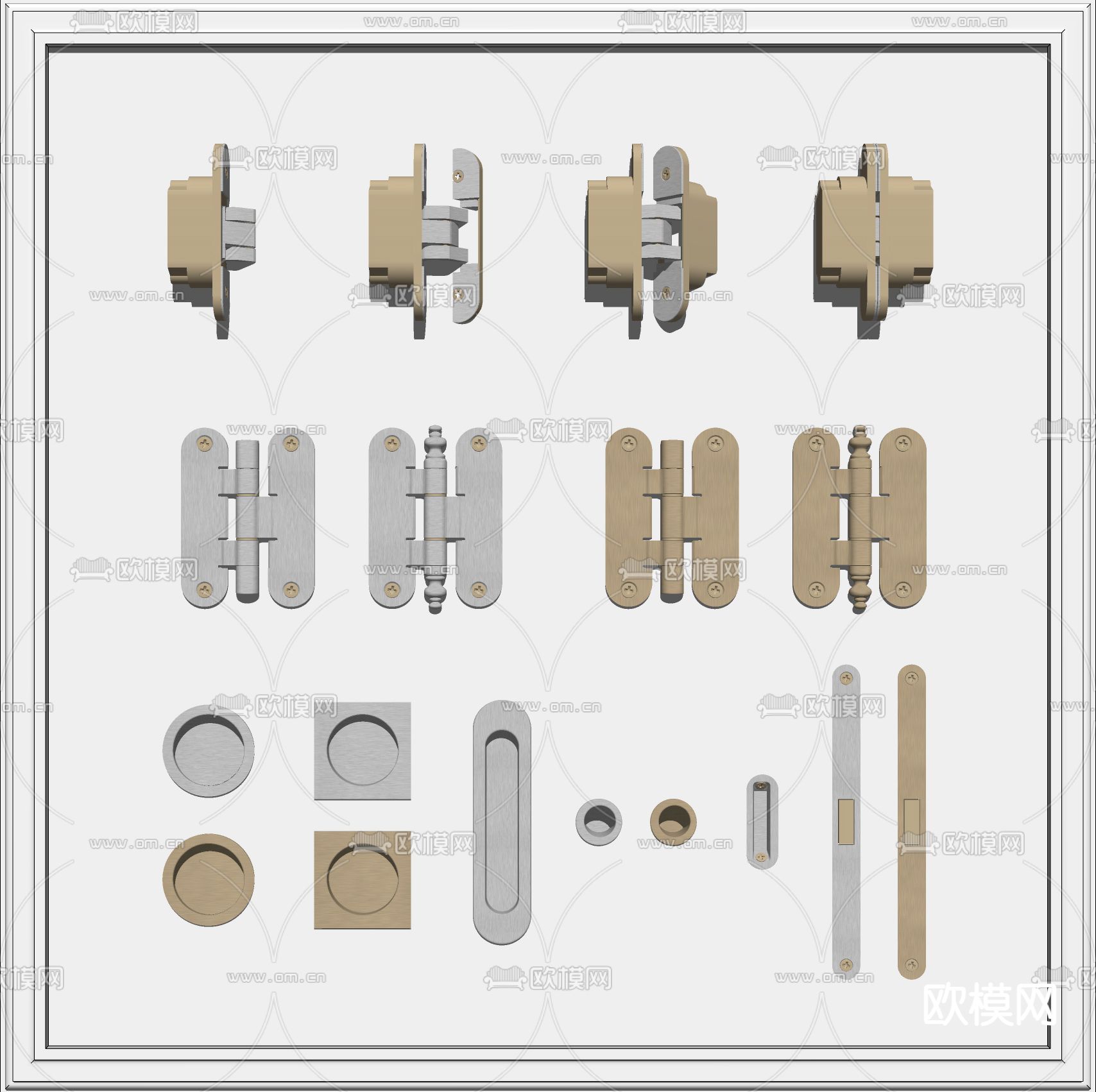 现代门五金暗铰链合页su模型