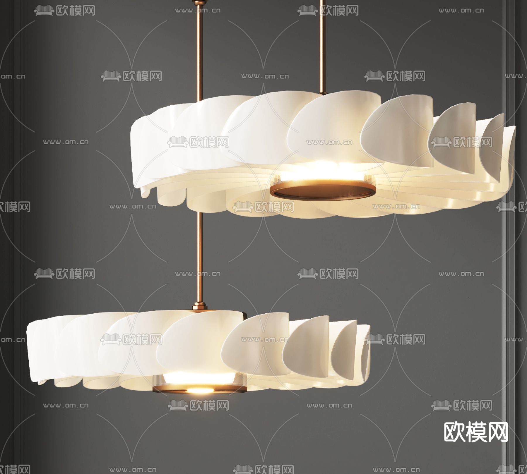 现代金属叶片环形吊灯3d模型下载_ID12071780_3dmax免费模型-欧模网